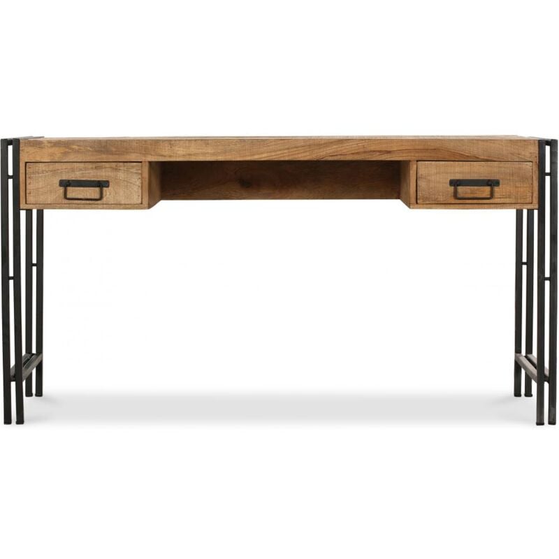 Bureau en Bois avec Tiroirs - Design Industriel - Onawa Bois naturel
