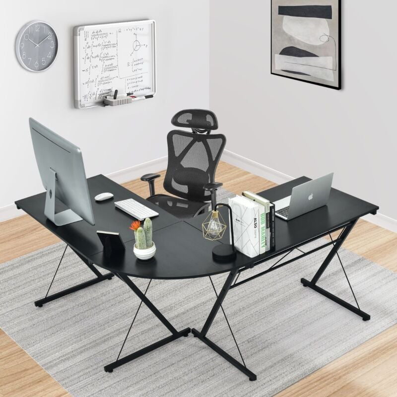 Design In - Bureau en Forme l Détachable, Angle Réversible 150x150x76CM, Noir CW16848
