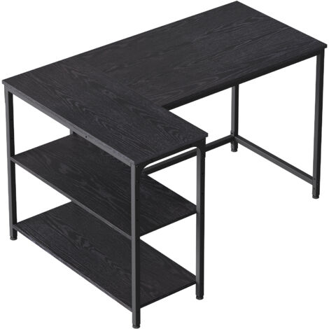 Bureau en L, Étagères Réglables avec Rangement, 110 x 80 cm, Noir