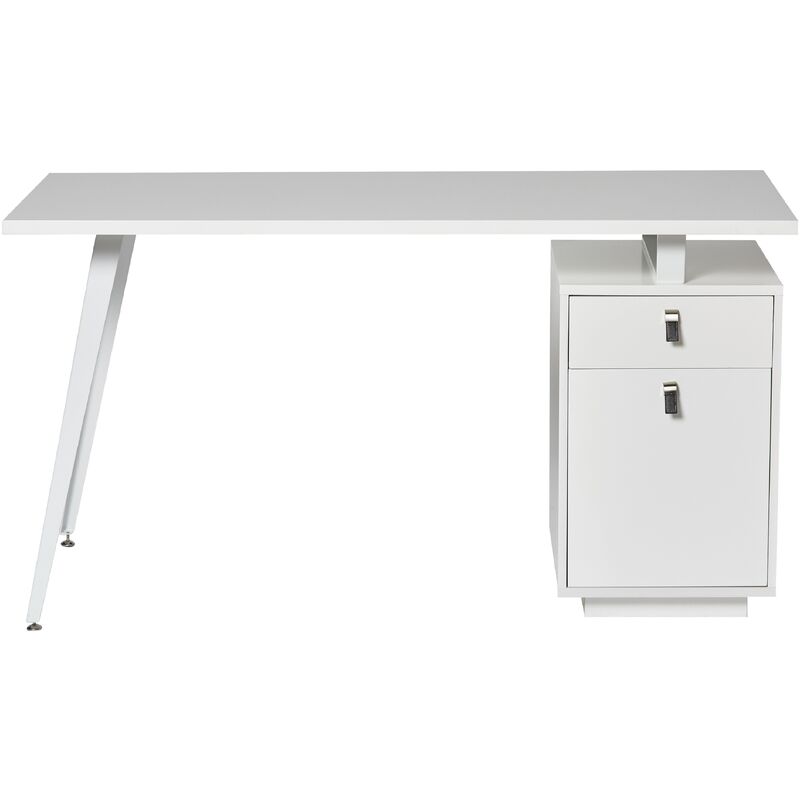 Pegane - Bureau en mdf laqué blanc mat avec pieds en métal, table de travail - Longueur 140 x Profondeur 60 x Hauteur 76 cm