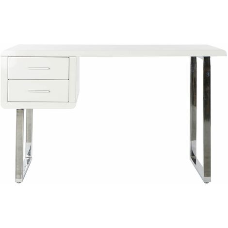 Bureau en métal chromé / MDF coloris blanc - Longueur 120 x Hauteur 76 x Profondeur 55 cm - PEGANE -