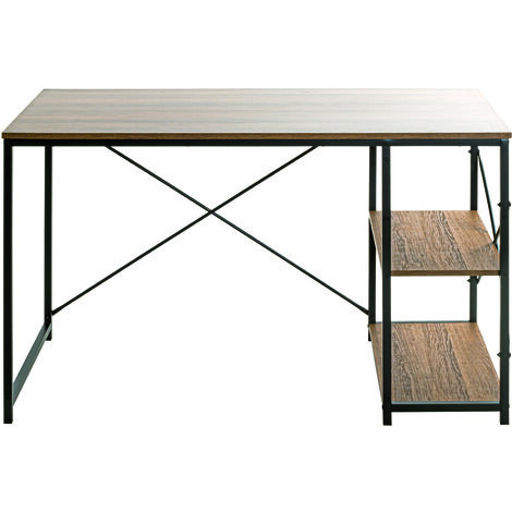 Bureau en métal noir et panneaux de particules chêne - Longueur 120 x Hauteur 74 x Profondeur 60 cm -PEGANE-