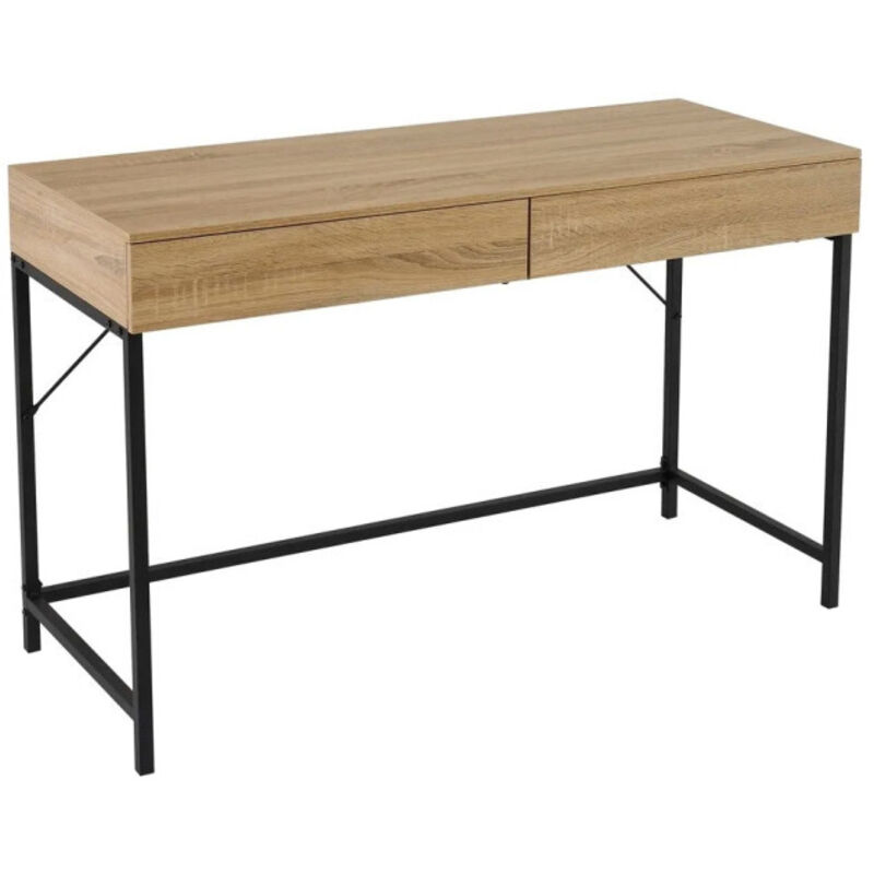 Bureau Secrétaire en Bois et Métal Noir 2 Tiroirs