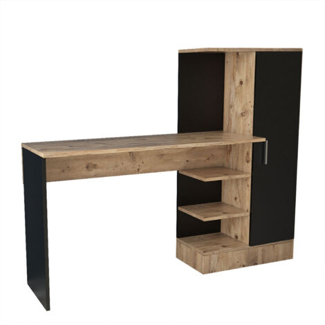 Bureau en Pin Atlantique et Noir, Spacieux avec Étagères, 152,3x120x40 cm, Pour Bureau ou Salle d'Étude