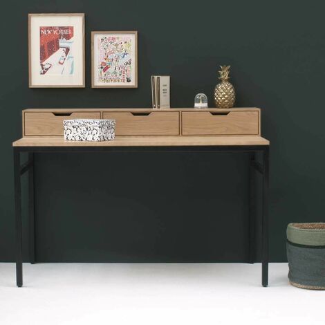 Bureau en plaqué chêne pieds métal noir mat Soho - legno chiaro