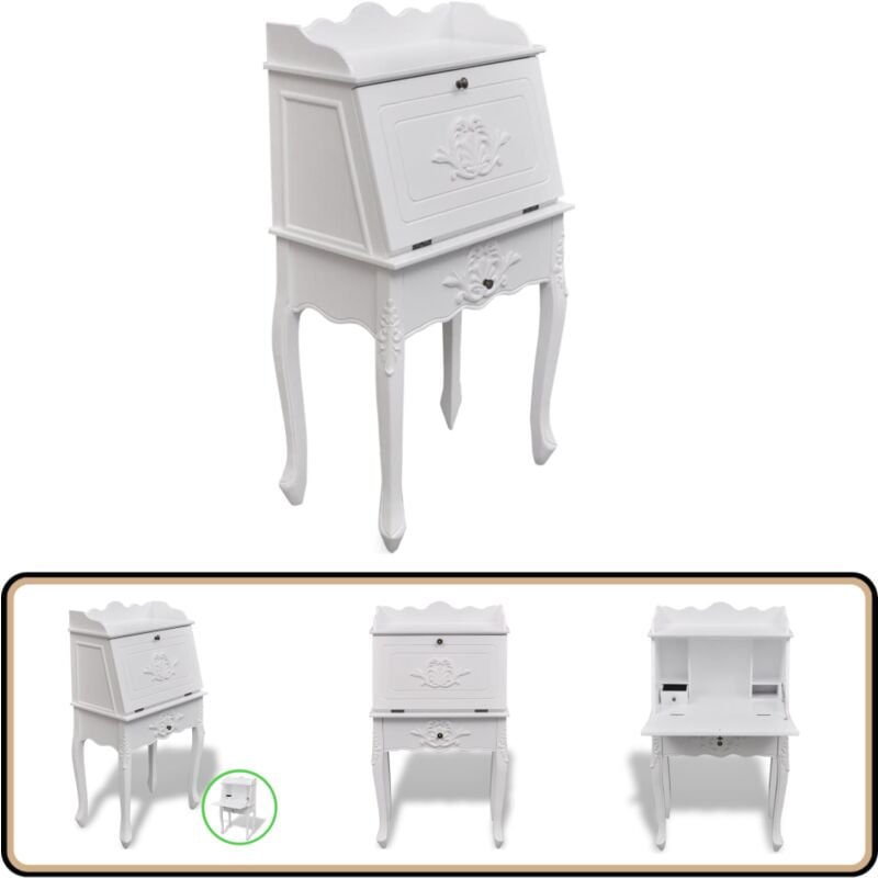 Bureau en style français Bois - Bureau Français - Bureau Vintage - Meuble De Bureau - Bureau Secrétaire - Bureau Blanc