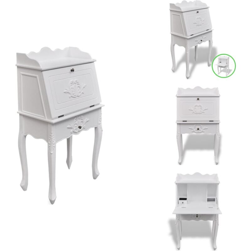 Vidaxl - Bureau en style français Bois - Bureau Français - Bureau Vintage - Meuble De Bureau - Bureau Secrétaire - Bureau Blanc