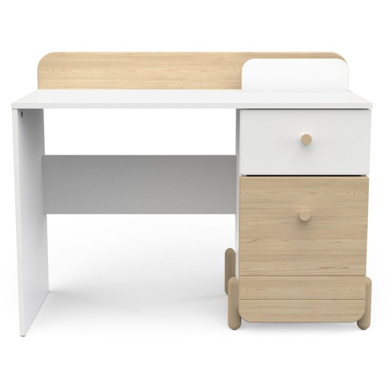 CALICOSY - Bureau 1 tiroir et 1 porte ouvrante blanc et décor chêne L103,4 cm - EDAJ