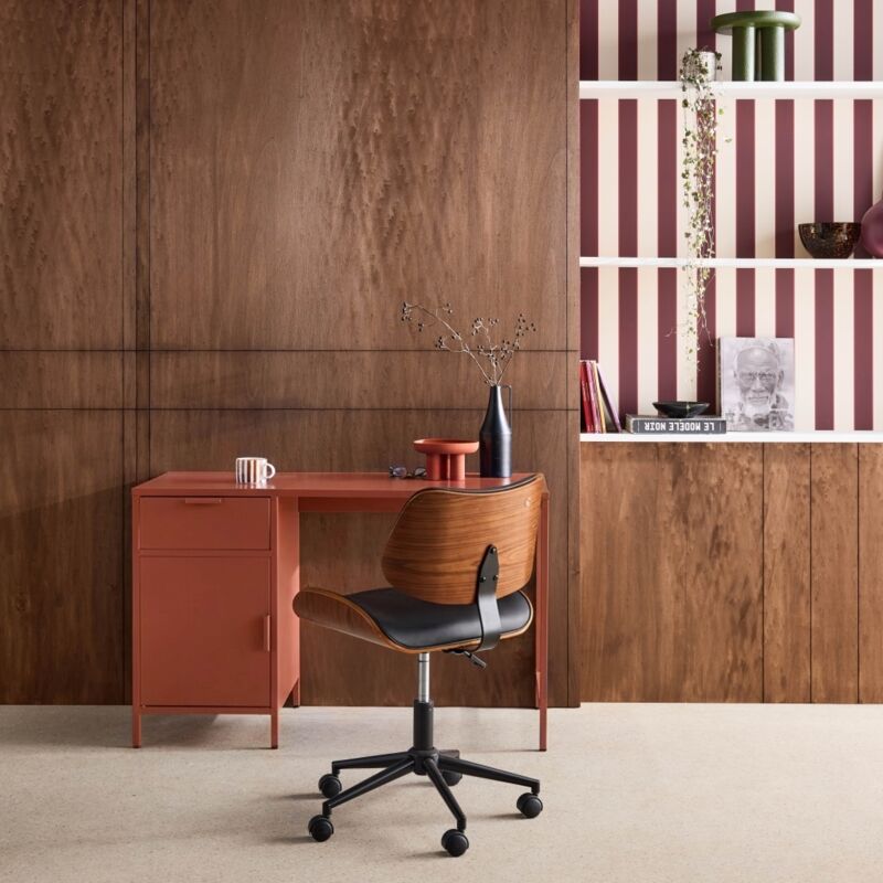 Bureau enfant acier laminé 1 tiroir. terracotta. L 120 x P 50 x H 75 cm