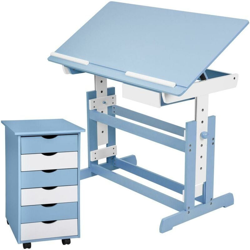 Helloshop26 - Bureau enfant avec caisson meuble bleu - Bleu