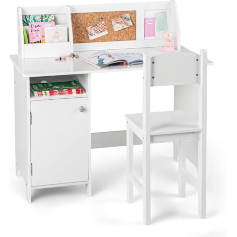 Bureau enfant avec chaise en bois, bureau avec compartiment de rangement et étagère, table 90x45x86cm supportant jusqu'à 90kg, chaise supportant jusqu'à 50kg, garçons et filles à partir de 3 ans (bleu