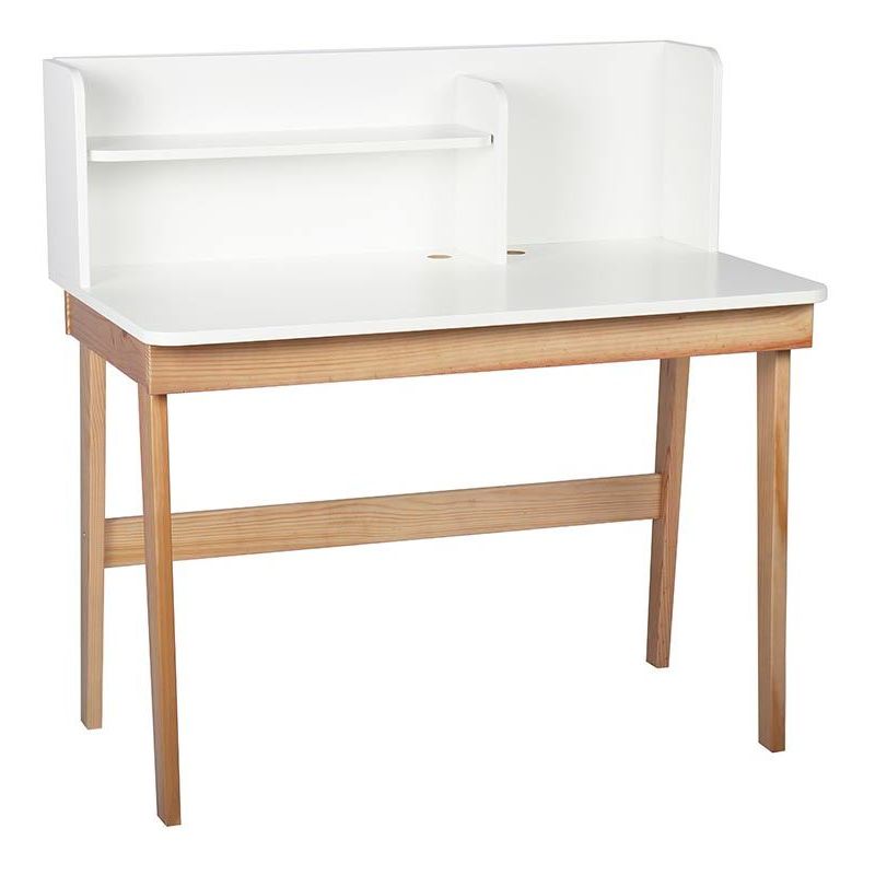 Bureau Enfant Blanc Et Bois L105 Cm Kung 43669