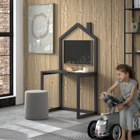 Bureau enfant cabane 80x50x151 cm en pin anthracite - DIKA