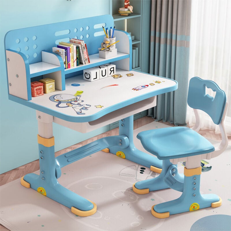 Sinbinta - Bureau Enfant avec Hauteurs Réglables, Ensemble Table et Chaise Enfant, Enfants Table à Dessin Ergonomique avec Tiroir - 603 Space Blue