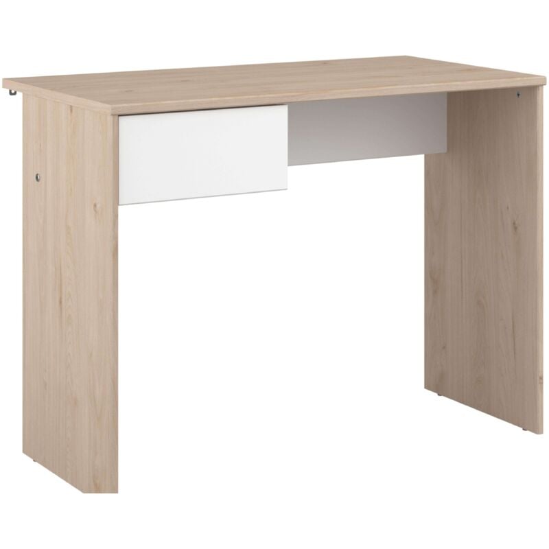 Bureau enfant jeunesse 1 tiroir chêne Jackson et blanc mat meubles chambre enfant 94x71x50 cm
