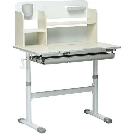 Bureau enfant multi-rangement - bureau hauteur réglable, plateau inclinable - 3 étagères, 2 niches, pot crayon, tablette coulissante à rangement - gris blanc - Gris
