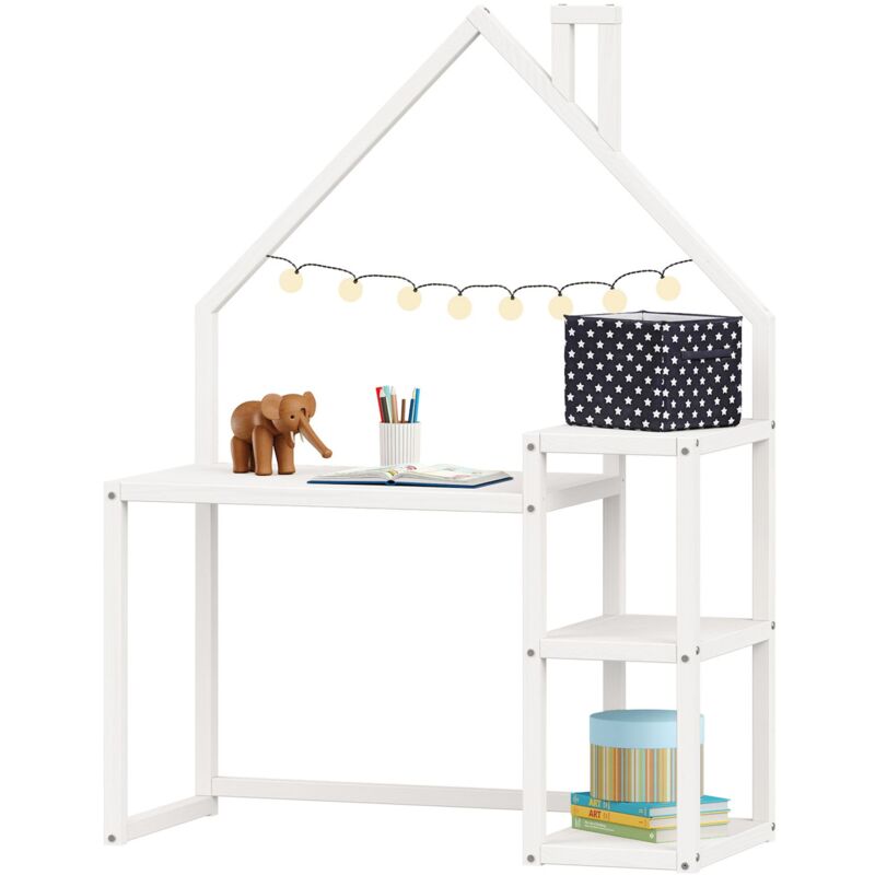 Idimex - Bureau enfant nivia en forme de maison en pin massif lasuré blanc