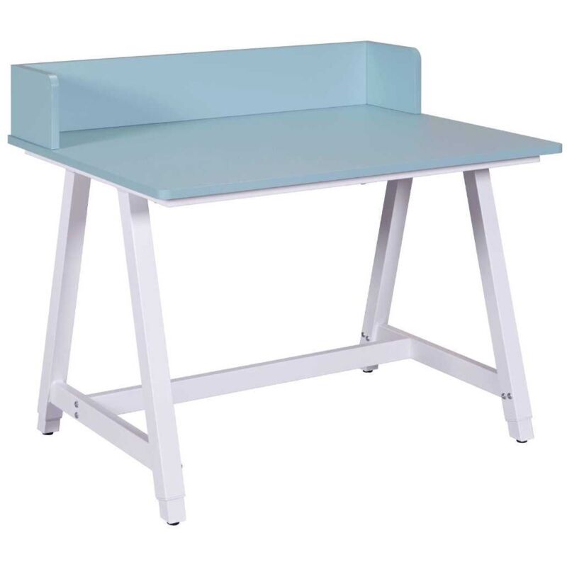 Bureau enfant réglable en hauteur en MDF plateau bleu et piètement métal laqué blanc - ELION