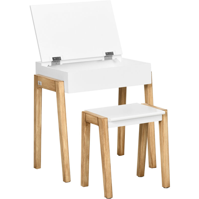 Bureau enfant style scandinave - ensemble bureau et tabouret - case de rangement - mdf blanc aspect bois clair - Blanc