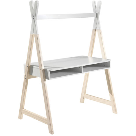 Bureau enfant Tipi 2 niches bois laqué blanc et pieds pin clair Kiddy
