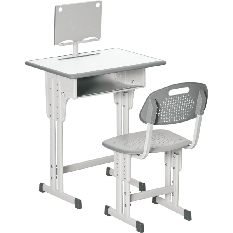 Homcom - Bureau enfant avec chaise - ensemble bureau et chaise réglable - support de lecture, case - gris blanc