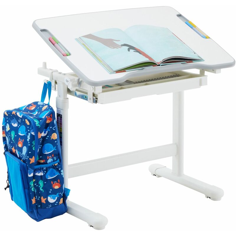 Bureau enfant vita table de travail réglable en hauteur avec plateau inclinable, structure en métal et plastique blanc - Blanc