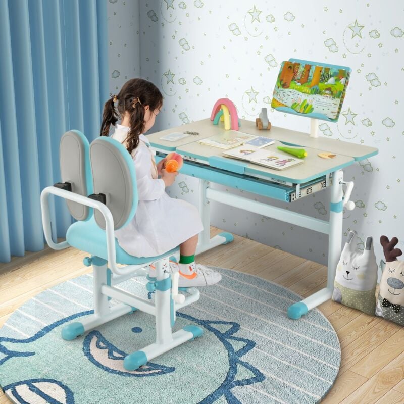 Maisonchic - Bureau Enfants avec Hauteur Réglable Bureau d'Etude avec Plateau Incliné 0-60° Support de Livre & Tiroir Charge 110KG pour Enfants de