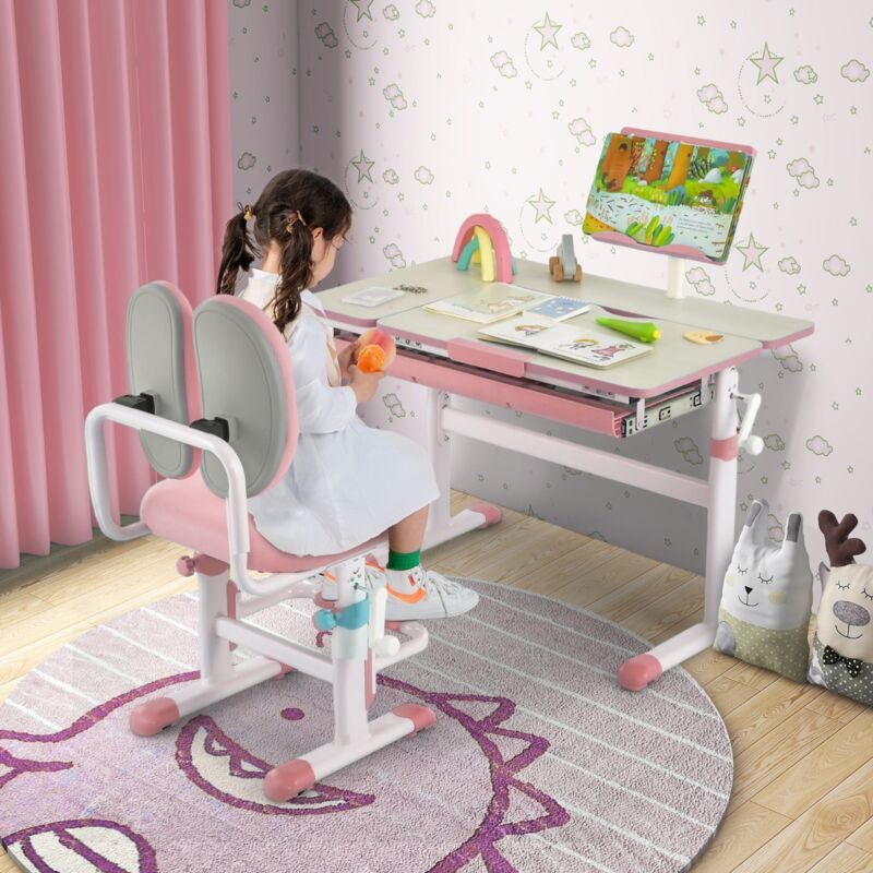 Bureau Enfants avec Hauteur Réglable Bureau d’Etude avec Plateau Incliné 0-60° Support de Livre & Tiroir Charge 110KG pour Enfants de 3-12 Ans CW3705