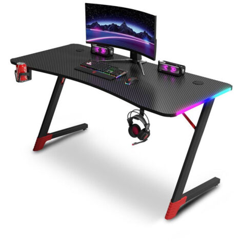 Bureau ergonomique gamer avec porte gobelet et support casque Urban Factory Ergo LED Noir