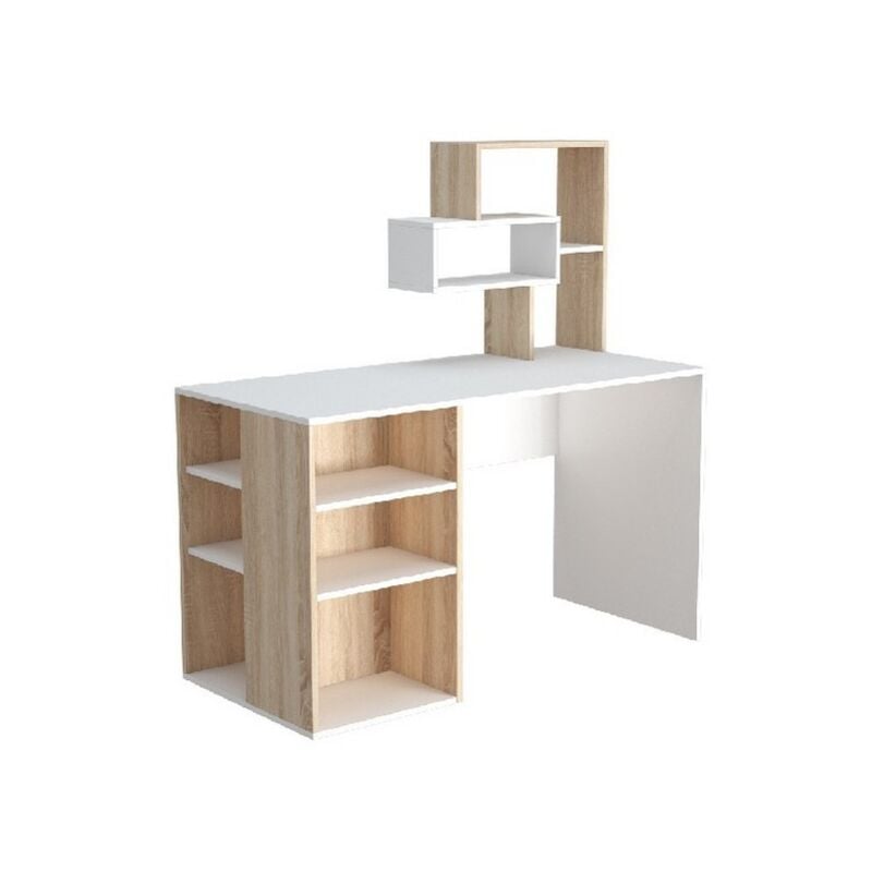 Homemania - Bureau Moderne New Ermes, Panneau Aggloméré Mélaminé, Blanc, Sonoma, 130x60x135 cm