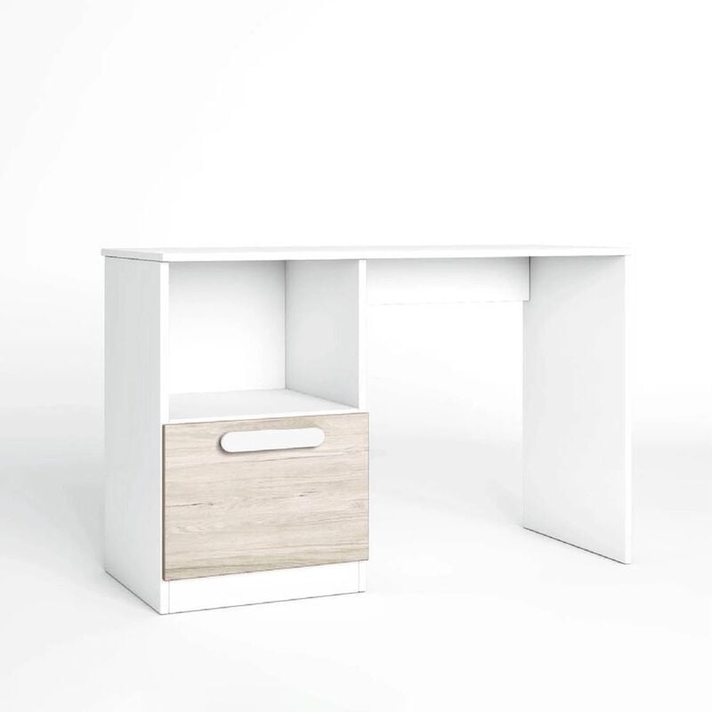 Bureau 1 porte et 1 niche 100 x 42 cm blanc mat/sahara edurne - Blanc Mat/Sahara - Lúzete
