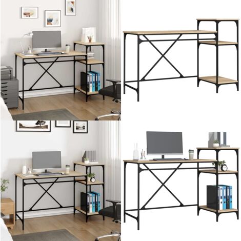 Bureau et étagères chêne sonoma 135x50x90cm bois ingénierie/fer - Bureau Industriel - Bureau Moderne - Meuble De Bureau - Bureau Informatique - Bureau Avec Étagères - Home & Living