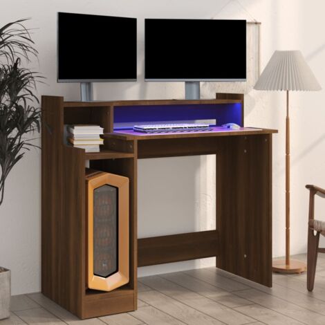 Bureau et lumières LED, Bureau Informatique, Table de travail, Meuble de Bureau Chêne brun 97x45x90 cm Bois d'ingénierie HYB39767