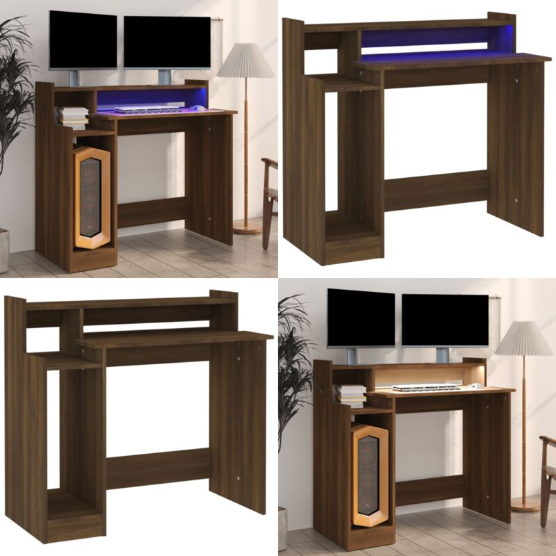 Vidaxl - Bureau et lumières led Chêne brun 97x45x90 cm Bois d'ingénierie - Bureau En Bois - Bureau Moderne - Bureau Lumineux - Bureau Informatique