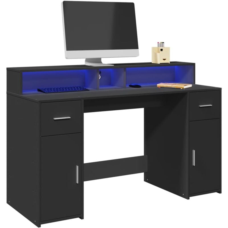 Vidaxl - Bureau avec lumières led noir 140x55x91 cm bois d'ingénierie