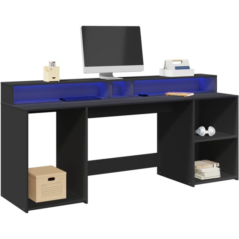 Vidaxl - Bureau avec lumières led noir 200x55x91 cm bois d'ingénierie