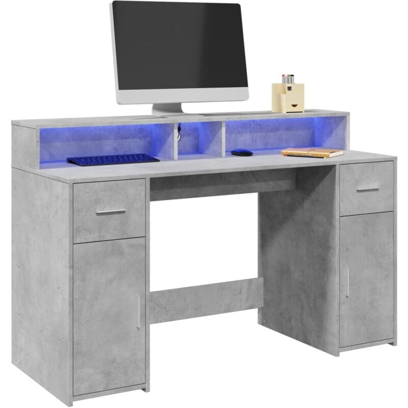 Vidaxl - Bureau et lumières led gris béton 140x55x91cm bois d'ingénierie