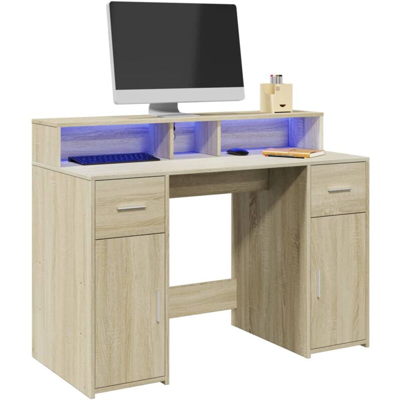 Vidaxl - Bureau avec lumières led chêne sonoma bois d'ingénierie