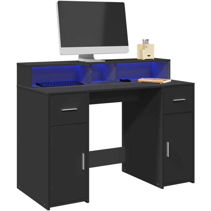 vidaXL Bureau avec lumières LED noir 120x55x91 cm bois d'ingénierie
