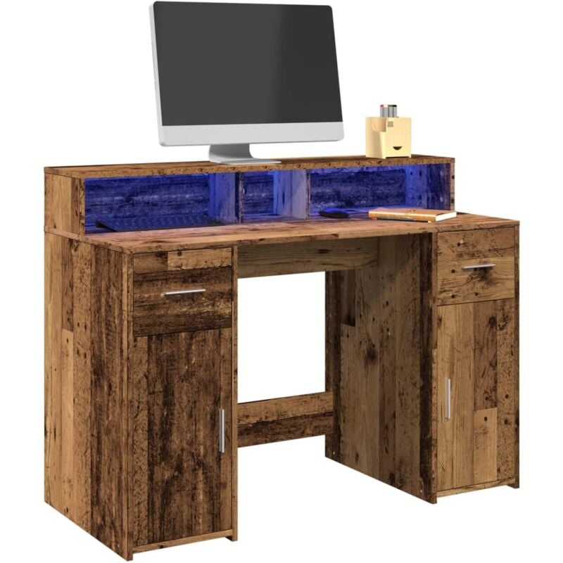 Vidaxl - Bureau avec lumières led vieux bois bois d'ingénierie