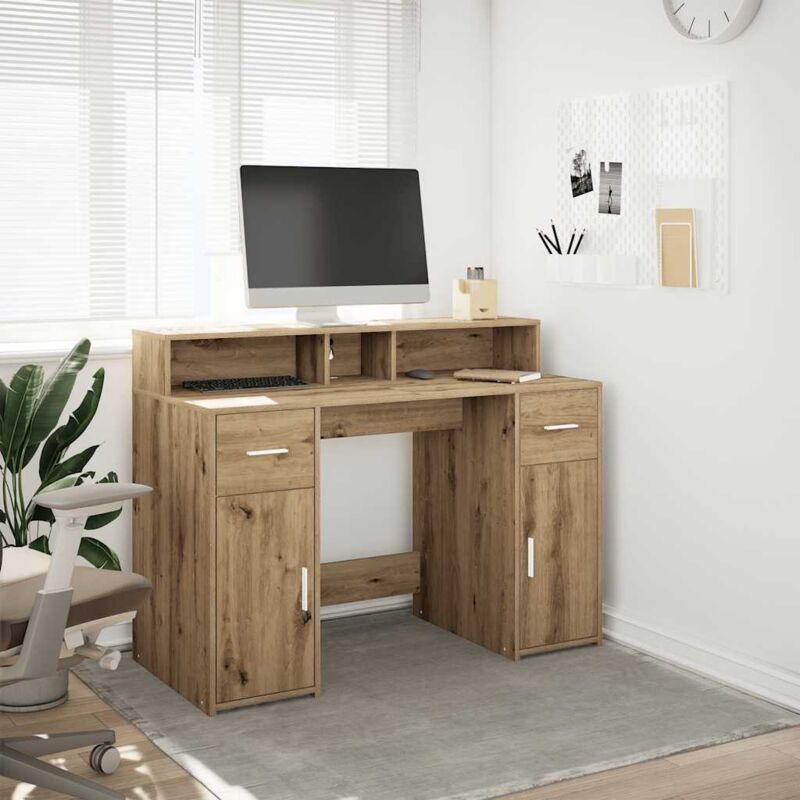 Vidaxl - Bureau avec lumières led chêne artisanal bois d'ingénierie