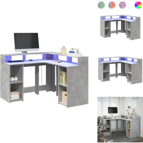 Bureau et lumières LED gris béton 130x130x91cm bois ingénierie - Bureau - Bureaux - Bureau D'ordinateur - Bureau D'étude