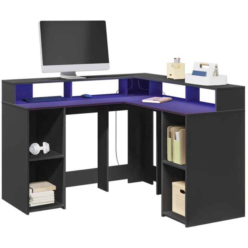Vidaxl - Bureau avec lumières led noir 130x130x91 cm bois d'ingénierie