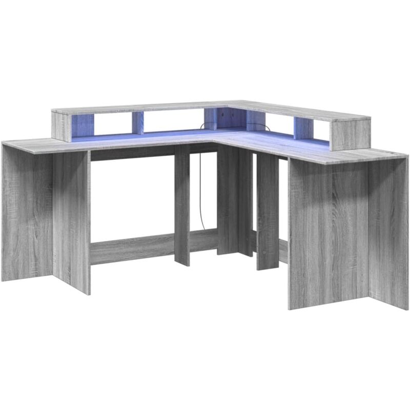 Vidaxl - Bureau et lumières led sonoma gris 152x152x91cm bois ingénierie