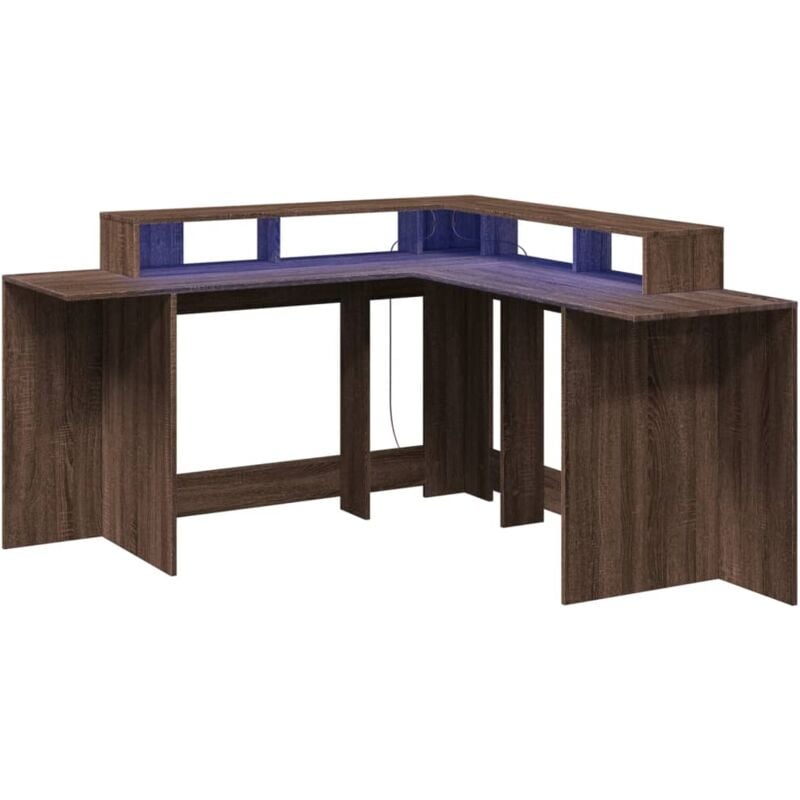 Bureau et lumières LED chêne marron bois d'ingénierie vidaXL