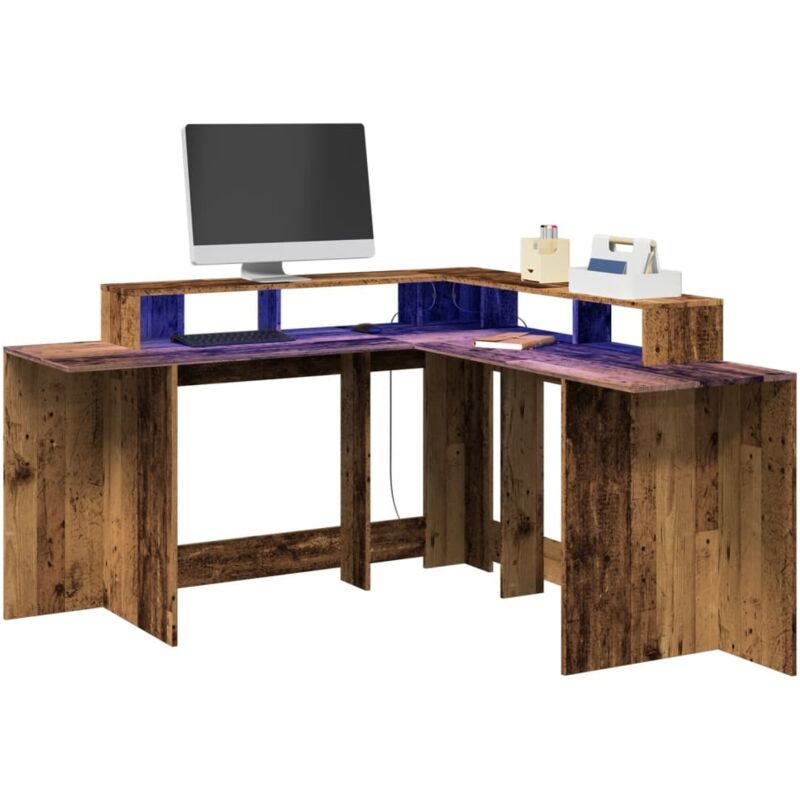 Bureau avec lumières LED vieux bois bois d'ingénierie vidaXL