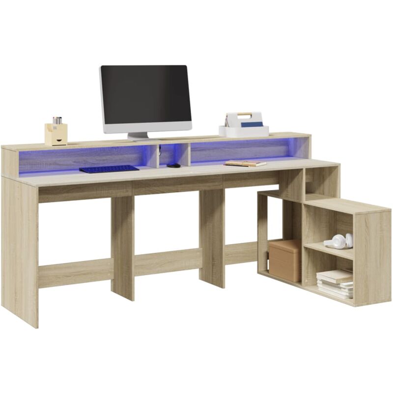 Vidaxl - Bureau avec lumières led chêne sonoma bois d'ingénierie