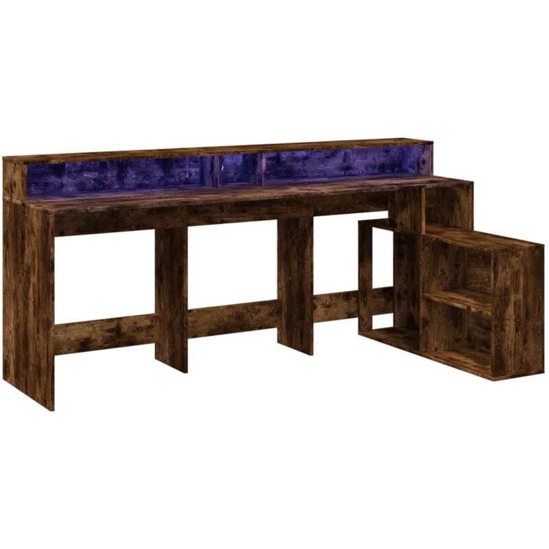 Vidaxl - Bureau et lumières led chêne fumé 200x104x91cm bois ingénierie