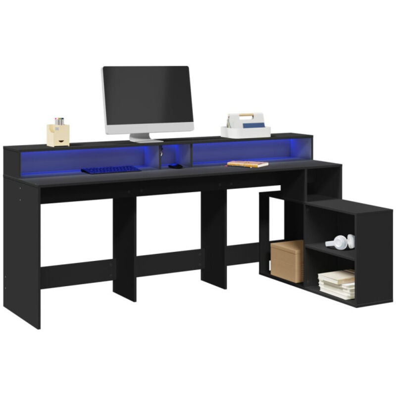 Vidaxl - Bureau avec lumières led noir 200x104x91 cm bois d'ingénierie