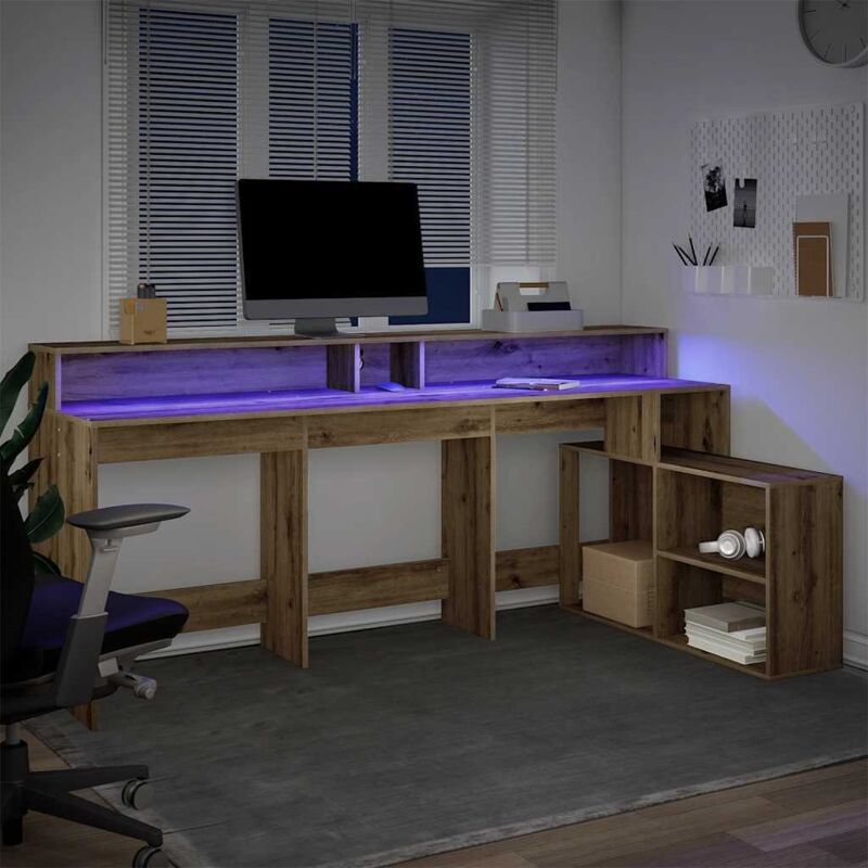 Bureau avec lumières LED chêne artisanal bois d'ingénierie vidaXL